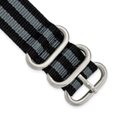 20mm Two-Piece Black/Grey Stripe Ballistic Nylon Steel Bkle Watch Band