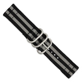 DeBeer 22mm Two-Piece Black with Grey Stripes Ballistic Nylon with Brushed Stainless Steel Buckle 8.5 inch Watch Band