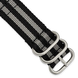 DeBeer 22mm Two-Piece Black with Grey Stripes Ballistic Nylon with Brushed Stainless Steel Buckle 8.5 inch Watch Band