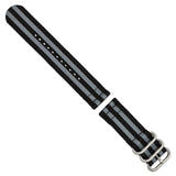 24mm Two-Piece Black/Grey Stripe Ballistic Nylon Steel Bkle Watch Band