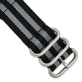 DeBeer 24mm Two-Piece Black with Grey Stripes Ballistic Nylon with Brushed Stainless Steel Buckle 8.5 inch Watch Band