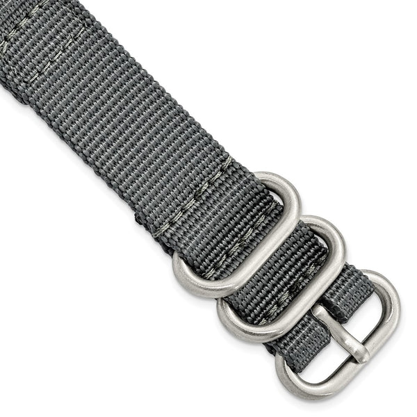 DeBeer 18mm Two-Piece Grey Ballistic Nylon with Brushed Stainless Steel Buckle 8.5 inch Watch Band