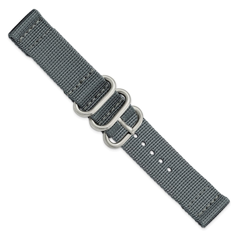 DeBeer 20mm Two-Piece Grey Ballistic Nylon with Brushed Stainless Steel Buckle 8.5 inch Watch Band