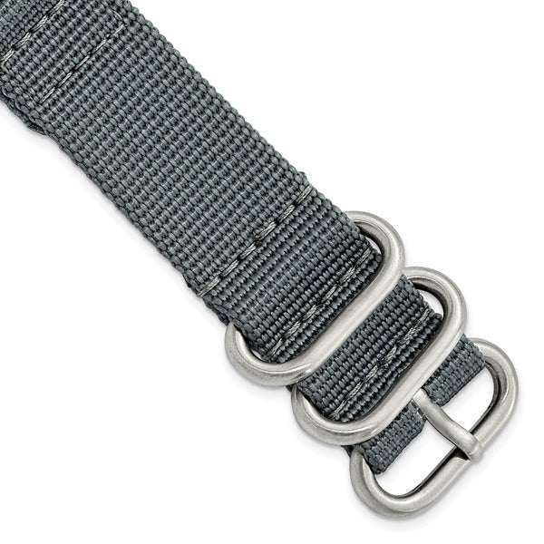 DeBeer 20mm Two-Piece Grey Ballistic Nylon with Brushed Stainless Steel Buckle 8.5 inch Watch Band