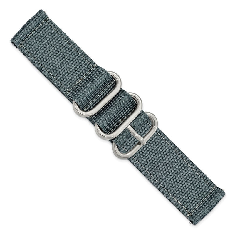 DeBeer 22mm Two-Piece Grey Ballistic Nylon with Brushed Stainless Steel Buckle  8.5 inch Watch Band