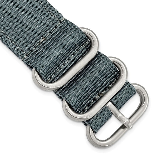DeBeer 22mm Two-Piece Grey Ballistic Nylon with Brushed Stainless Steel Buckle  8.5 inch Watch Band