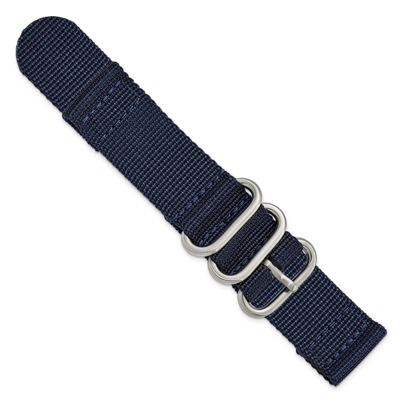 DeBeer 22mm Two-Piece Navy Ballistic Nylon with Brushed Stainless Steel Buckle 8.5 inch Watch Band