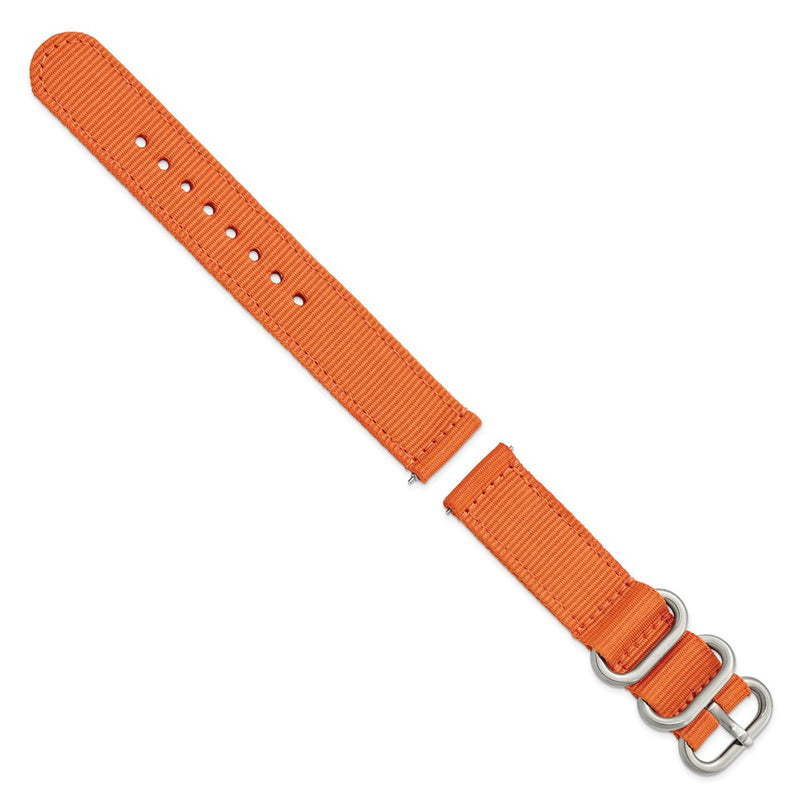 DeBeer 18mm Two-Piece Orange Ballistic Nylon with Brushed Stainless Steel Buckle 8.5 inch Watch Band