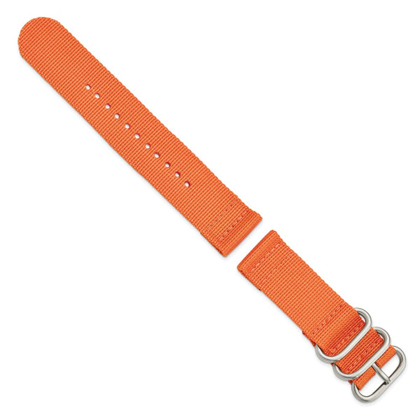 DeBeer 24mm Two-Piece Orange Ballistic Nylon with Brushed Stainless Steel Buckle 8.5 inch Watch Band