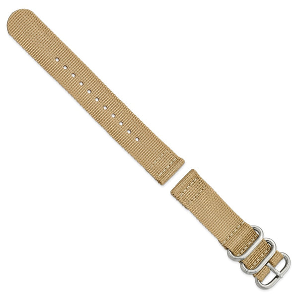 DeBeer 20mm Two-Piece Beige Ballistic Nylon with Brushed Stainless Steel Buckle 8.5 inch Watch Band