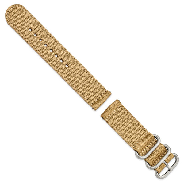 DeBeer 22mm Two-Piece Beige Ballistic Nylon with Brushed Stainless Steel Buckle 8.5 inch Watch Band
