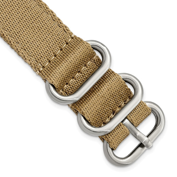 DeBeer 18mm Two-Piece Khaki Brown Ballistic Nylon with Brushed Stainless Steel Buckle 8.5 inch Watch Band