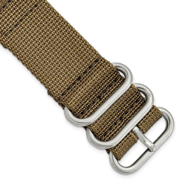 DeBeer 20mm Two-Piece Khaki Brown Ballistic Nylon with Brushed Stainless Steel Buckle 8.5 inch Watch Band