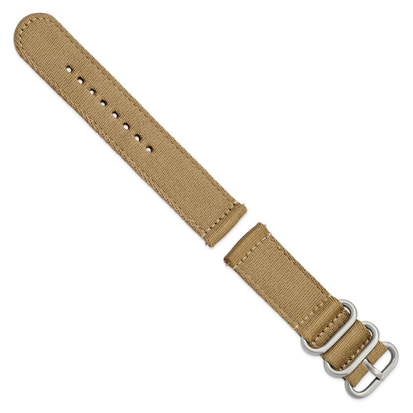 DeBeer 22mm Two-Piece Khaki Brown Ballistic Nylon with Brushed Stainless Steel Buckle 8.5 inch Watch Band