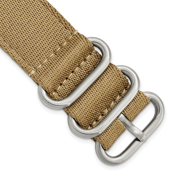 DeBeer 22mm Two-Piece Khaki Brown Ballistic Nylon with Brushed Stainless Steel Buckle 8.5 inch Watch Band