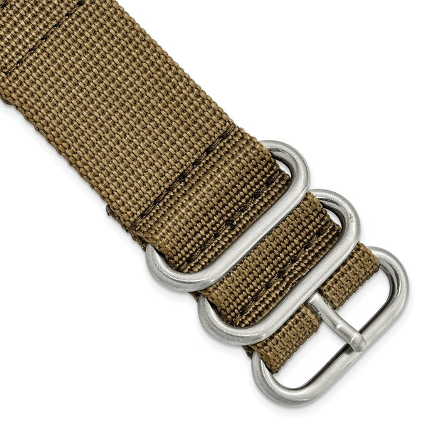 DeBeer 24mm Two-Piece Khaki Brown Ballistic Nylon with Brushed Stainless Steel Buckle 8.5 inch Watch Band