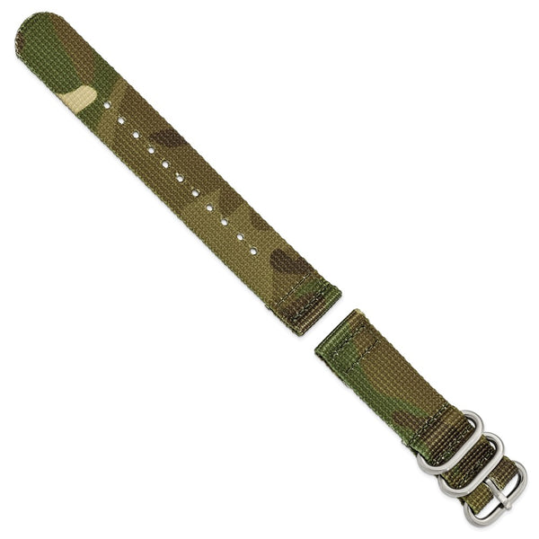 20mm Two-Piece Green Camo Ballistic Nylon Steel Buckle Watch Band