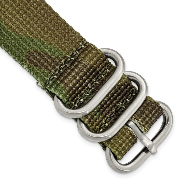DeBeer 20mm Two-Piece Green Camo Ballistic Nylon with Brushed Stainless Steel Buckle 8.5 inch Watch Band