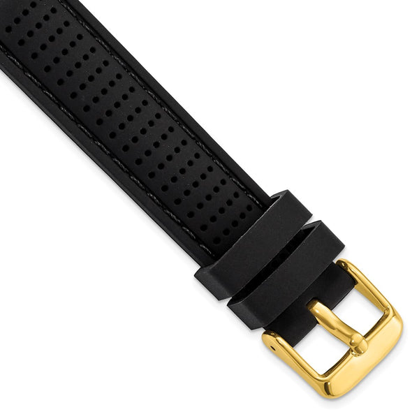 18mm Black Black Stitch Ventilated Silicone Gold-tone Buckle Watch Band