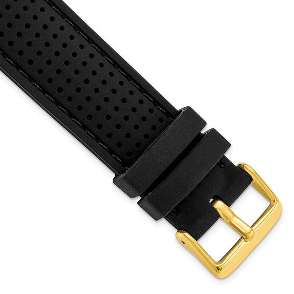 22mm Black Black Stitch Ventilated Silicone Gold-tone Buckle Watch Band