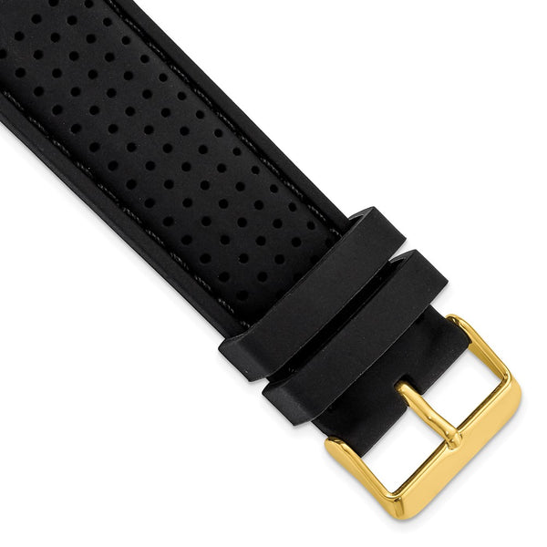 24mm Black Black Stitch Ventilated Silicone Gold-tone Buckle Watch Band