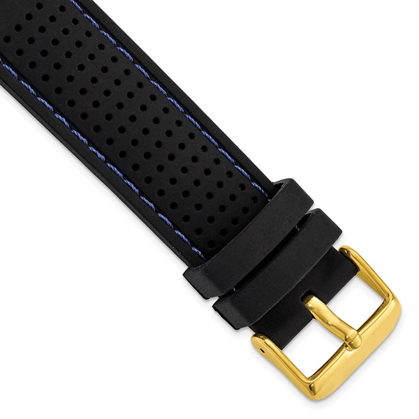 22mm Black Blue Stitch Ventilated Silicone Gold-tone Buckle Watch Band