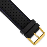 24mm Black Blue Stitch Ventilated Silicone Gold-tone Buckle Watch Band