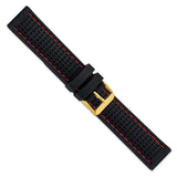 DeBeer 20mm Black Ventilated Silicone with Red Stitching and Gold-tone Buckle 8 inch Watch Band
