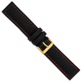 DeBeer 22mm Black Ventilated Silicone with Red Stitching and Gold-tone Buckle 8 inch Watch Band