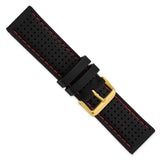DeBeer 24mm Black Ventilated Silicone with Red Stitching and Gold-tone Buckle 8 inch Watch Band