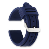 18mm Navy Ribbed Silicone Silver-tone Buckle Watch Band