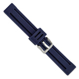 18mm Navy Ribbed Silicone Silver-tone Buckle Watch Band