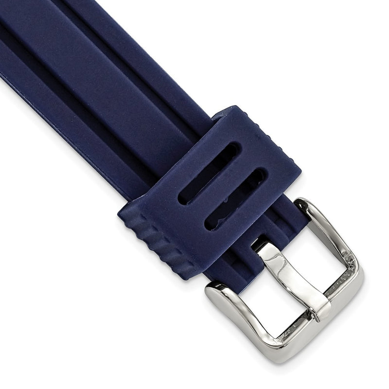 18mm Navy Ribbed Silicone Silver-tone Buckle Watch Band