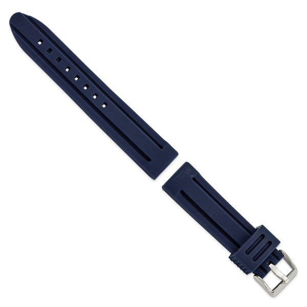 20mm Navy Ribbed Silicone Silver-tone Buckle Watch Band