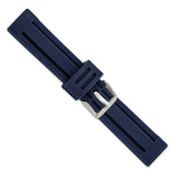 20mm Navy Ribbed Silicone Silver-tone Buckle Watch Band