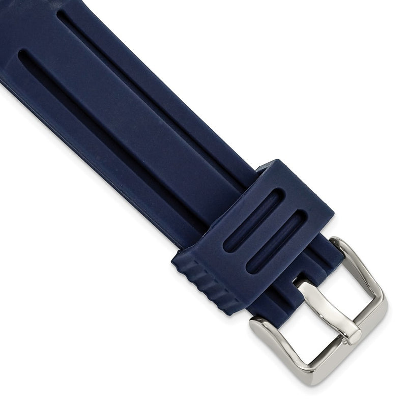 20mm Navy Ribbed Silicone Silver-tone Buckle Watch Band