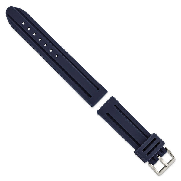 22mm Navy Ribbed Silicone Silver-tone Buckle Watch Band