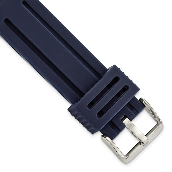 22mm Navy Ribbed Silicone Silver-tone Buckle Watch Band