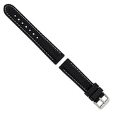 20mm Black Smooth Silicone White Stitch Silver-tone Buckle Watch Band