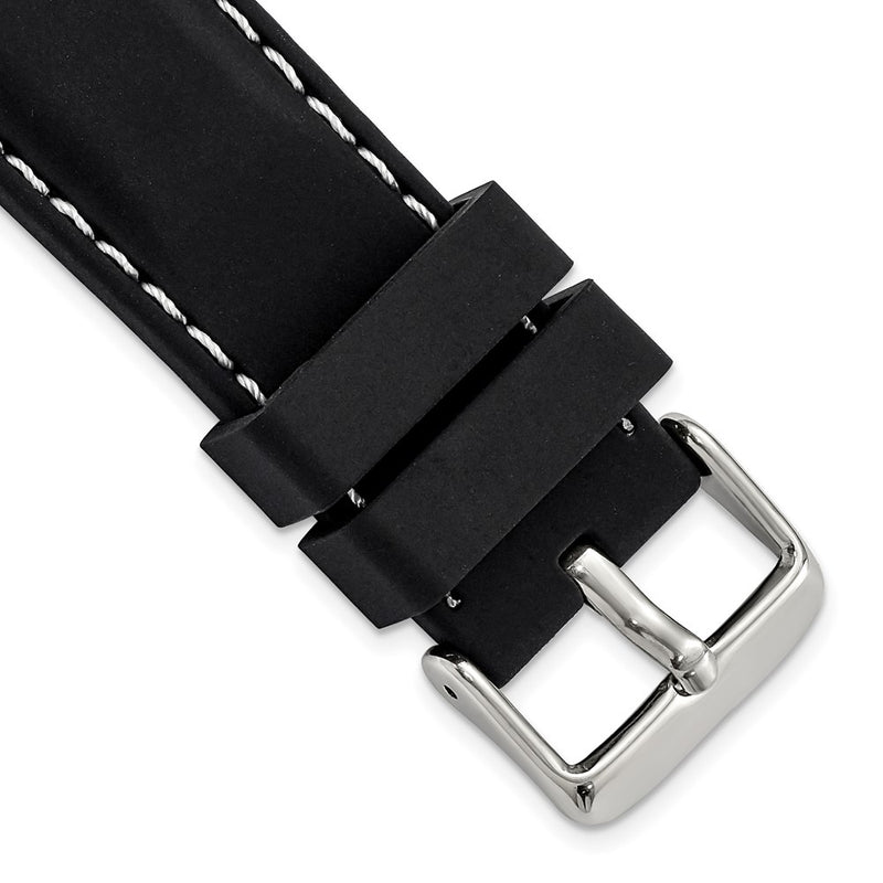 DeBeer 22mm Black Smooth Silicone with White Stitching and Silver-tone Buckle 8 inch Watch Band