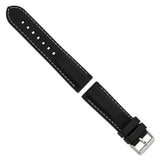 24mm Black Smooth Silicone White Stitch Silver-tone Buckle Watch Band