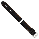 22mm Black Smooth Silicone Orange Stitch Silver-tone Buckle Watch Band