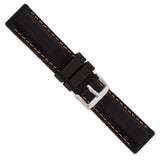 22mm Black Smooth Silicone Orange Stitch Silver-tone Buckle Watch Band