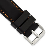 22mm Black Smooth Silicone Orange Stitch Silver-tone Buckle Watch Band