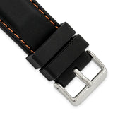 DeBeer 24mm Black Smooth Silicone with Orange Stitching and Silver-tone Buckle 8 inch Watch Band