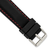 DeBeer 22mm Black Smooth Silicone with Red Stitching and Silver-tone Buckle 8 inch Watch Band