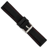 DeBeer 24mm Black Smooth Silicone with Red Stitching and Silver-tone Buckle 8 inch Watch Band