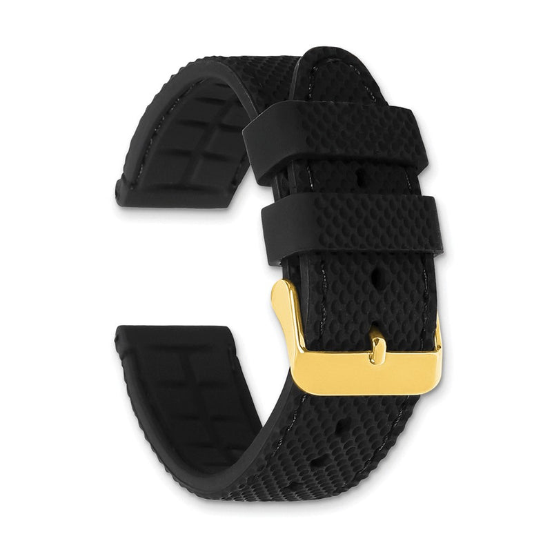 DeBeer 22mm Black Textured Silicone with Black Stitching and Gold-tone Buckle 8 inch Watch Band