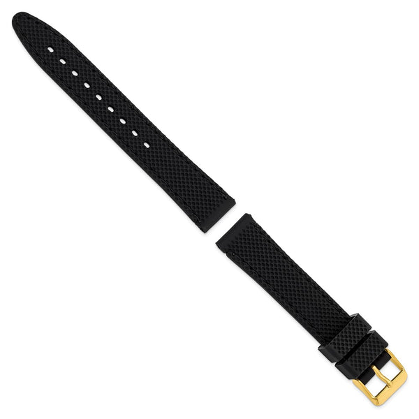 18mm Black Silicone Black Stitch Gold-tone Buckle Watch Band