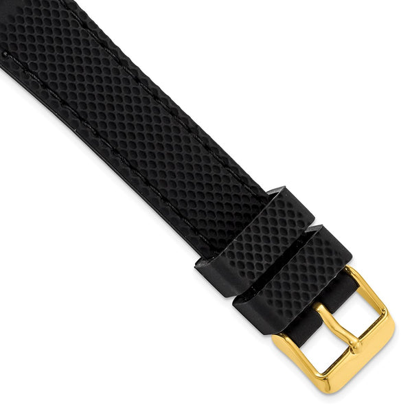 18mm Black Silicone Black Stitch Gold-tone Buckle Watch Band